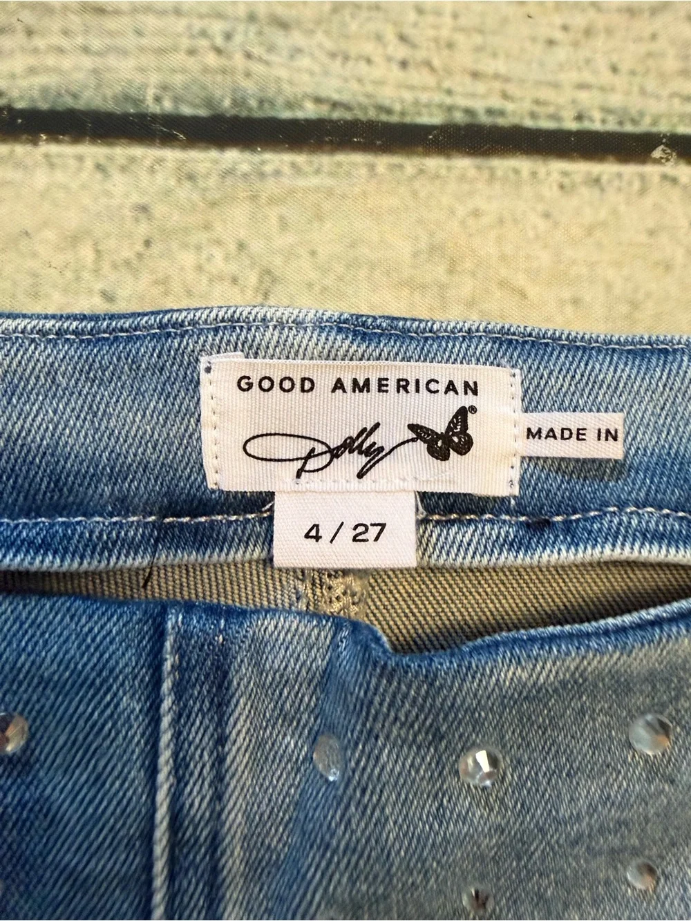 NWT Good American Dolly Crystal Denim Pants. "Jolean's Jeans" 4/27 - Picture 7 of 12